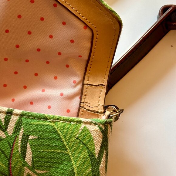 Stella And Dot Clutch Bag Purse Green Palm Leaf Jungle Print with Strap - Picture 6 of 8